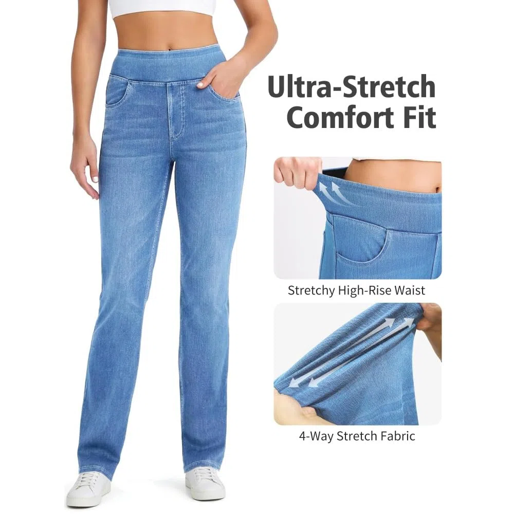Jeans Mujer Stretch de Tiro Alto Corte Bootcut Lavado Denim Pantalones Casual Efecto Moldeador con Bolsillos Ajuste Recto y Cómodo skinny/C/XS