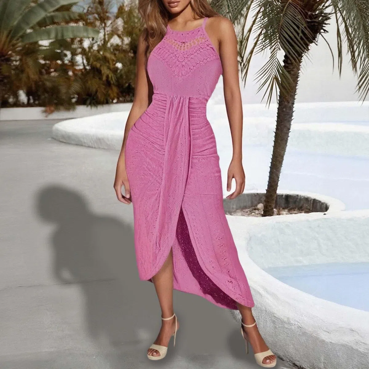 Vestido casual de verano para mujer, sin mangas, con espalda descubierta, tirantes en el cuello, lazo lateral, cómodo, transpirable, para fiestas, uso diario