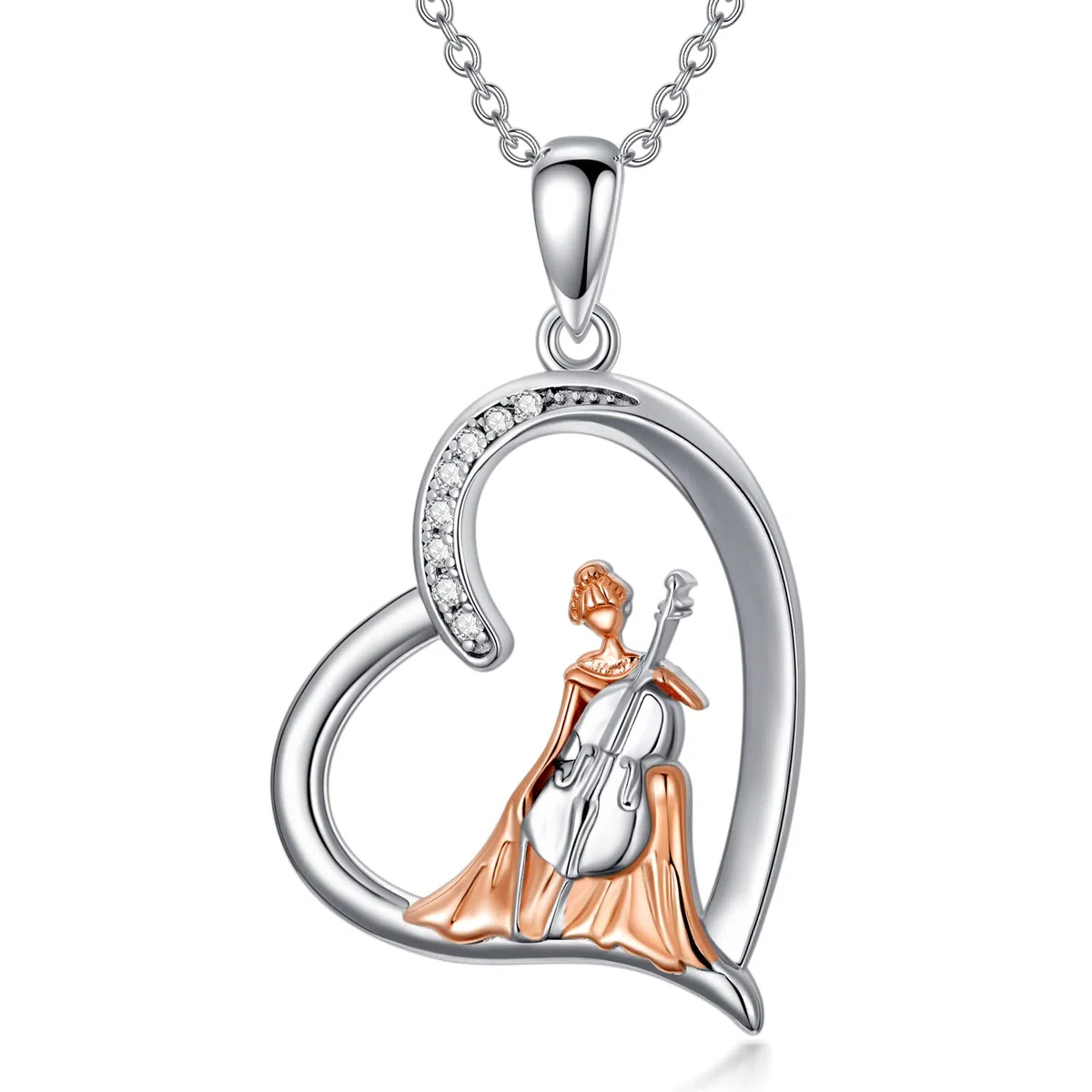 Collar de música HARMONY BOLA, plata de ley 925, con colgante de bailarina/violín/piano, joyería musical, regalos de cumpleaños para mujeres y niñas, Plata esterlina