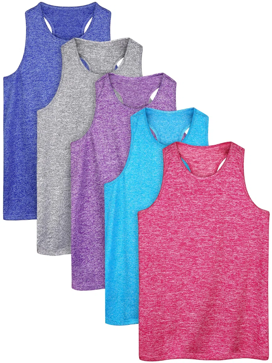 Poroka Paquete de 5 camisetas sin mangas de ajuste seco para niñas, sin mangas, espalda cruzada, para danza atlética