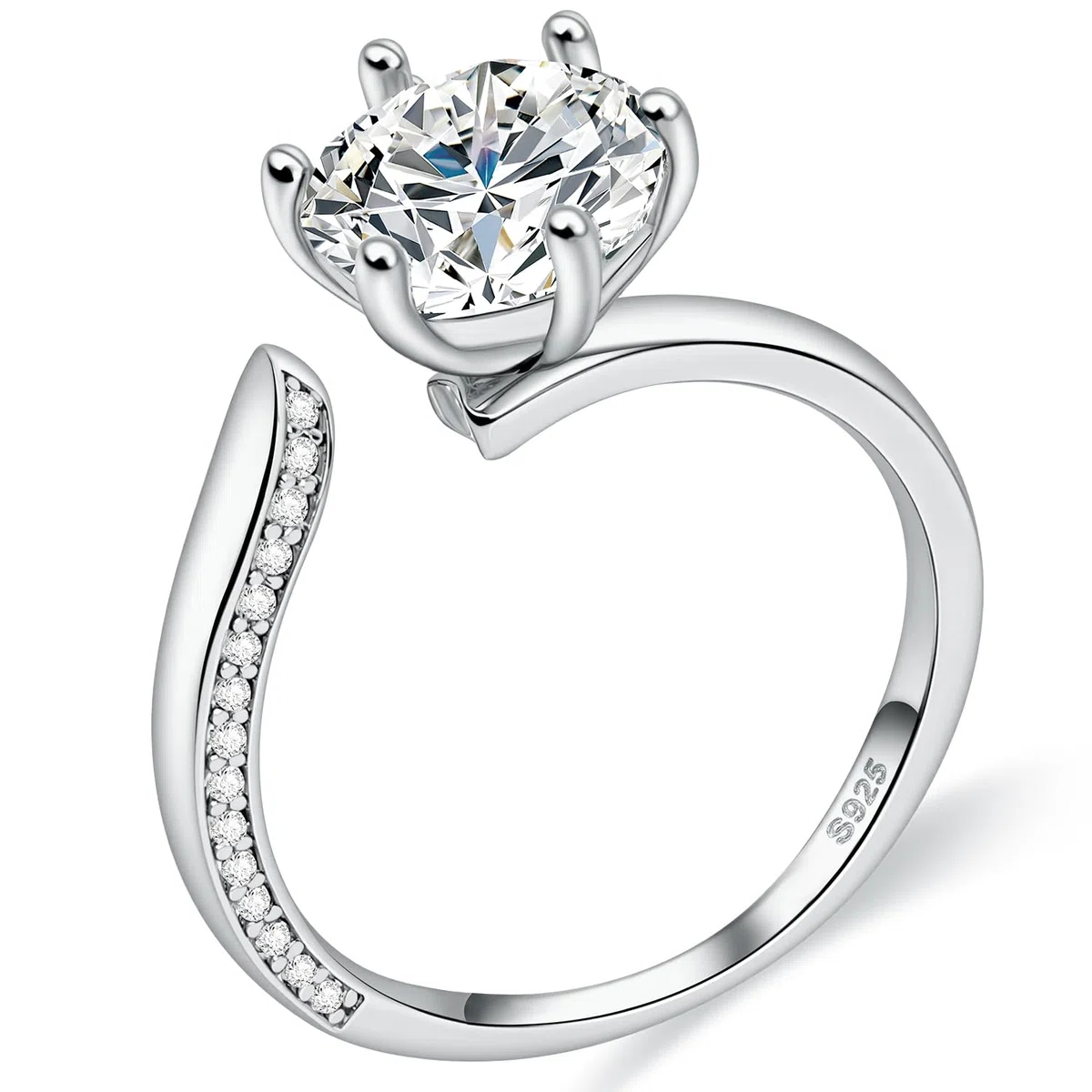 FEIKFEIZ Anillo de moissanita para mujer, diamante cultivado en laboratorio de 1-2CT, plata 925 bañada en oro blanco de 18K, anillo ajustable, anillo de compromiso.