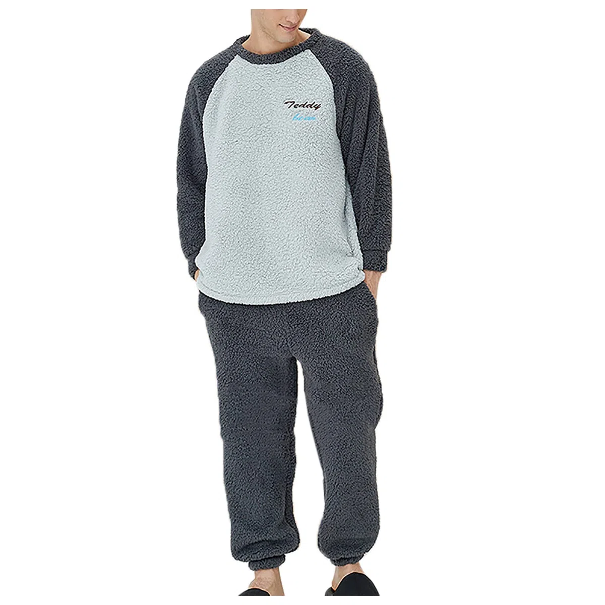 Pijamas de invierno y otoño para mujer, con bloques de color, manga raglán, conjunto cómodo de forro polar cálido, conjunto de pijama de dos piezas, pijama de algodón ligero para mujer, pijama de