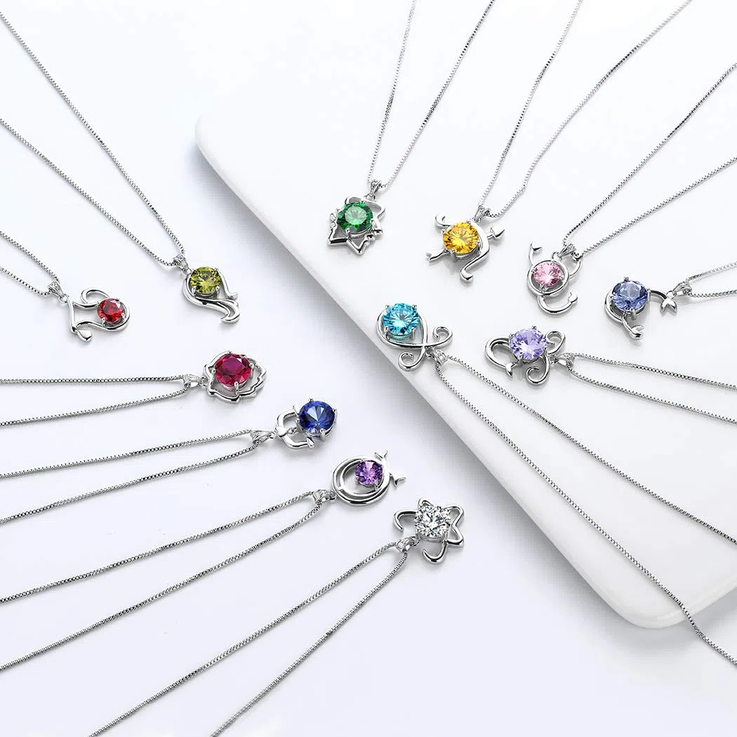 Aurora Tears 925 Sterling Sliver 12 Zodiac Sign Crystal Constellation Pendant Necklace 12 Horoscope Birthstone Necklace Jewellery Gift DP0134