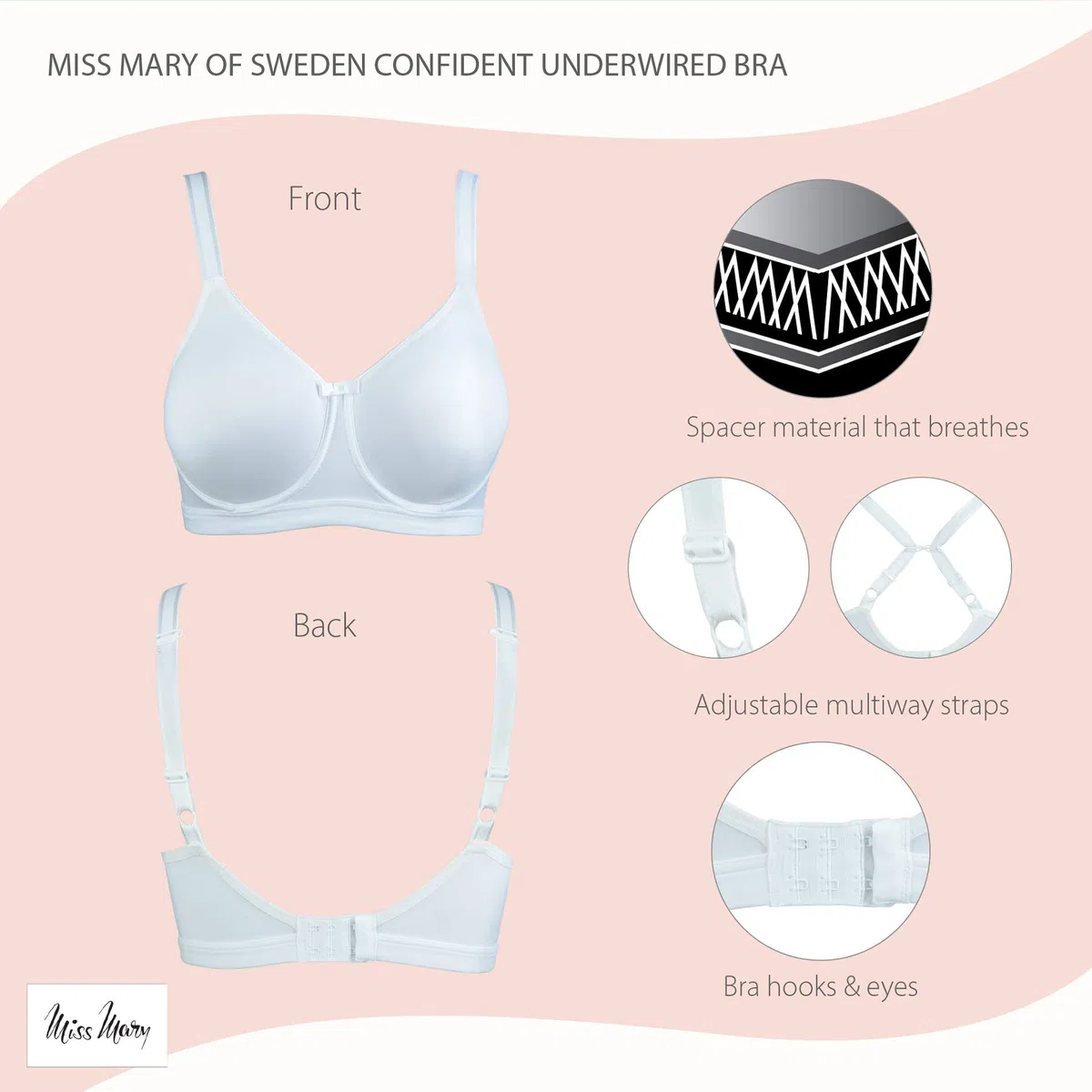 Miss Mary of Sweden Sujetador Camiseta para Mujer - Sin Costuras, con Aros, sin Relleno, cómodo y con sujeción, Ajuste Confianza