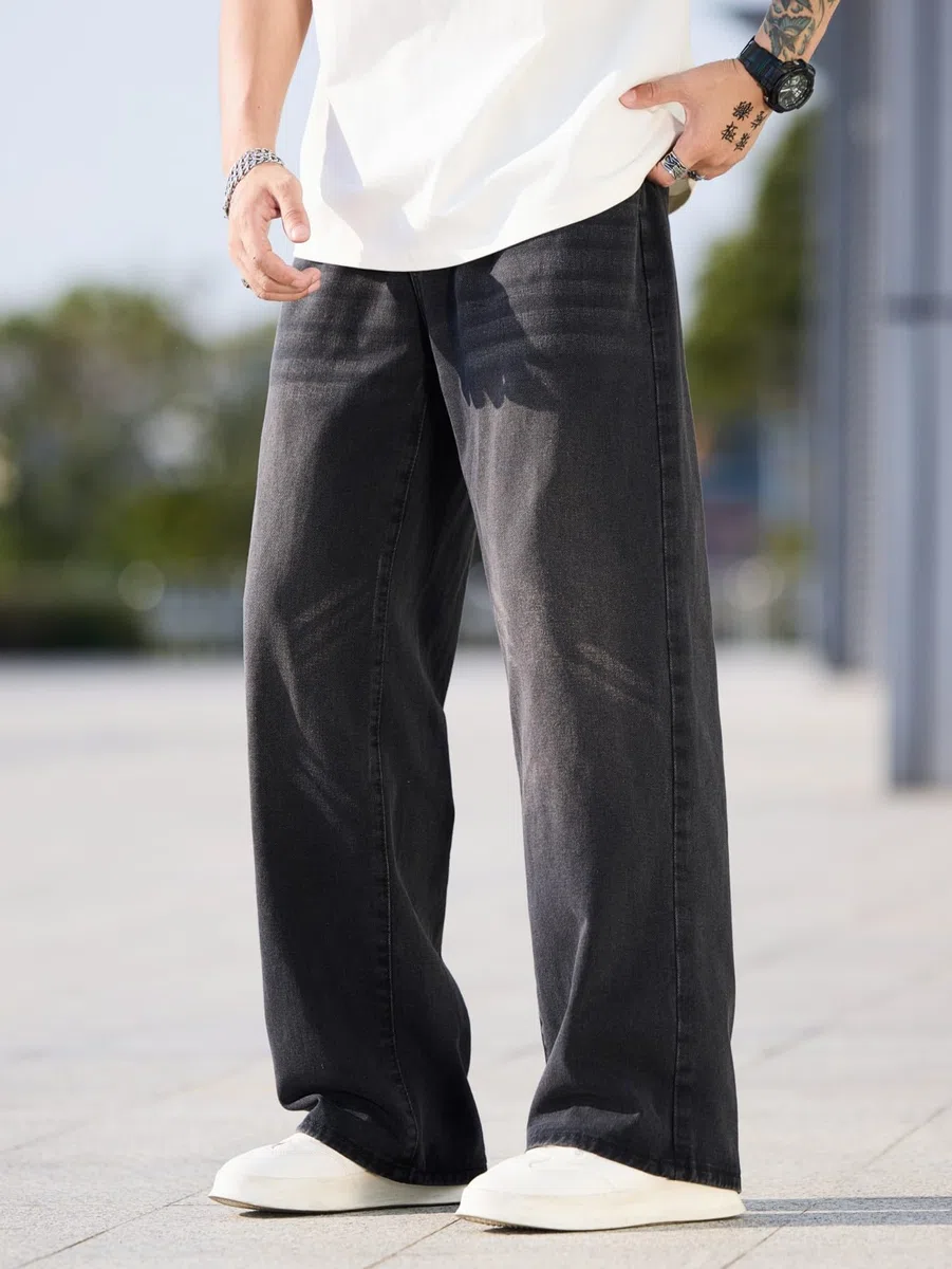 Jeans Baggy Hip Hop para Hombres,Jeans Skater de Pierna Ancha,Pantalones de Denim Holgados Streetwear