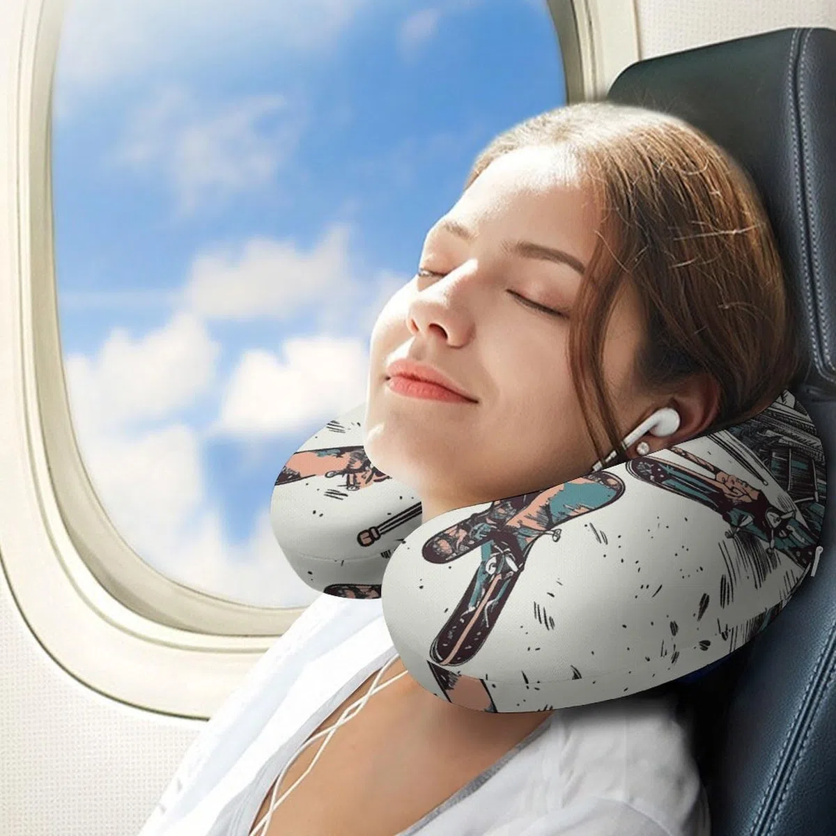 Juego de almohada en forma de U, núcleo de almohada de espuma viscoelástica, cojín, proporciona apoyo para el cuello, almohada de viaje, adecuada para aviones, coches, hogares y oficinas.