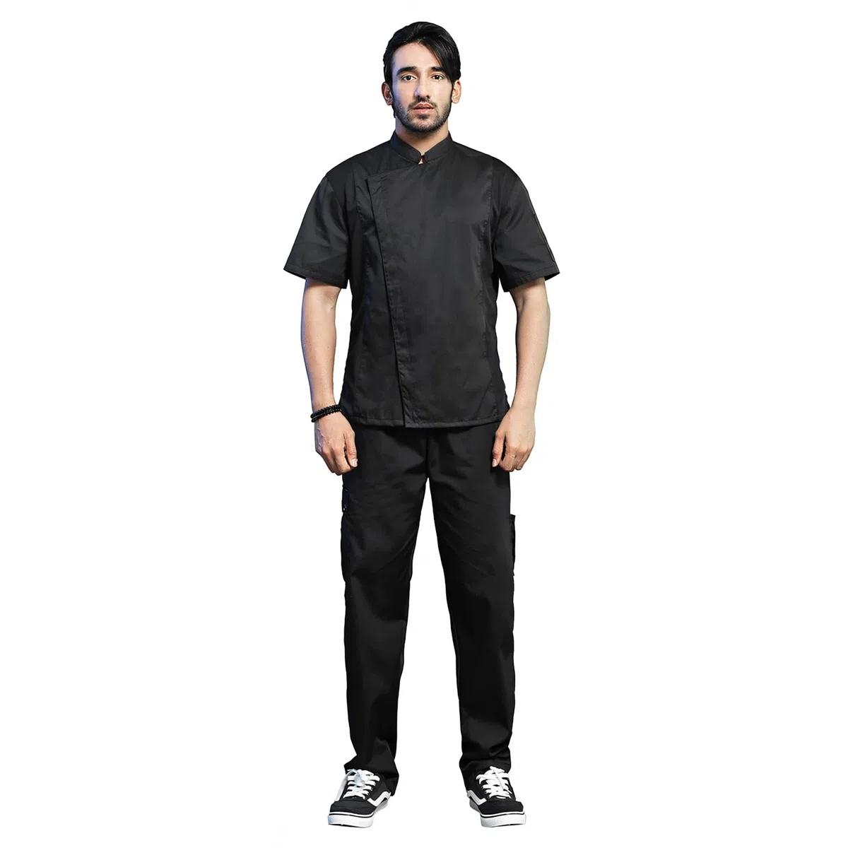 TopTie Chaqueta de chef unisex de manga corta, Negro con malla., XX-Large