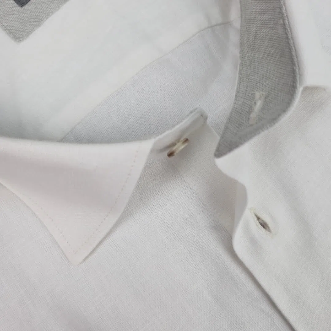 Camisa de hombre de manga larga, 100% puro lino, tallas grandes, botón Down, color liso, 4XL, 5XL, 6XL, Color blanco., 4XL