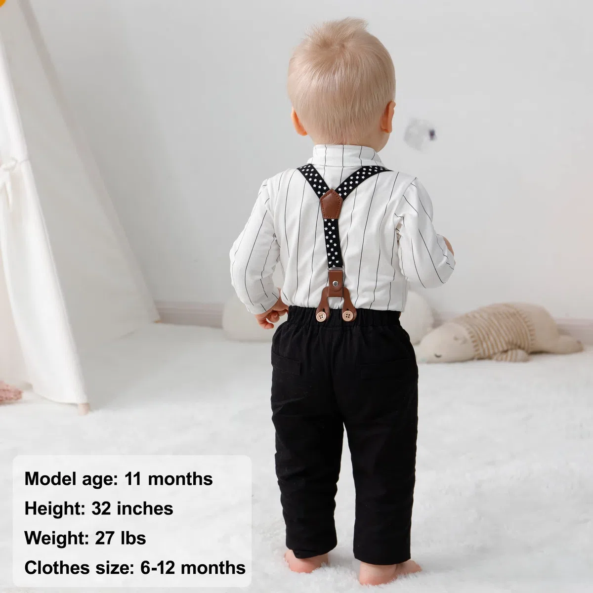 YALLET Trajes de ropa para niño, camisa de vestir formal con pajarita, chaleco y pantalones de tirantes, trajes de boda para caballeros de 6 a 10 años