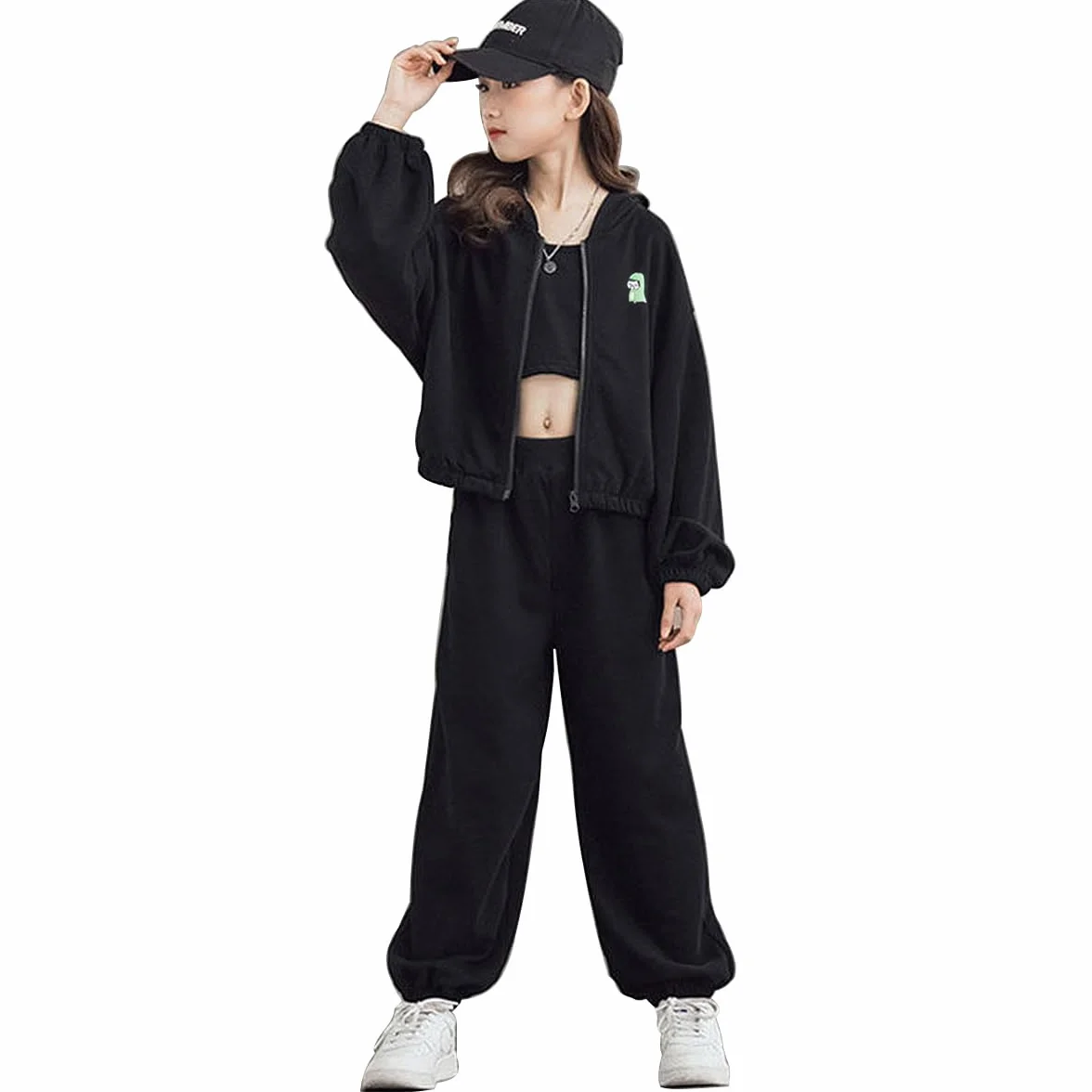 linboo Chándal para niña, ropa deportiva de 3 piezas (sudadera+pantalones deportivos+top de crop), traje hip hop para niños y niñas