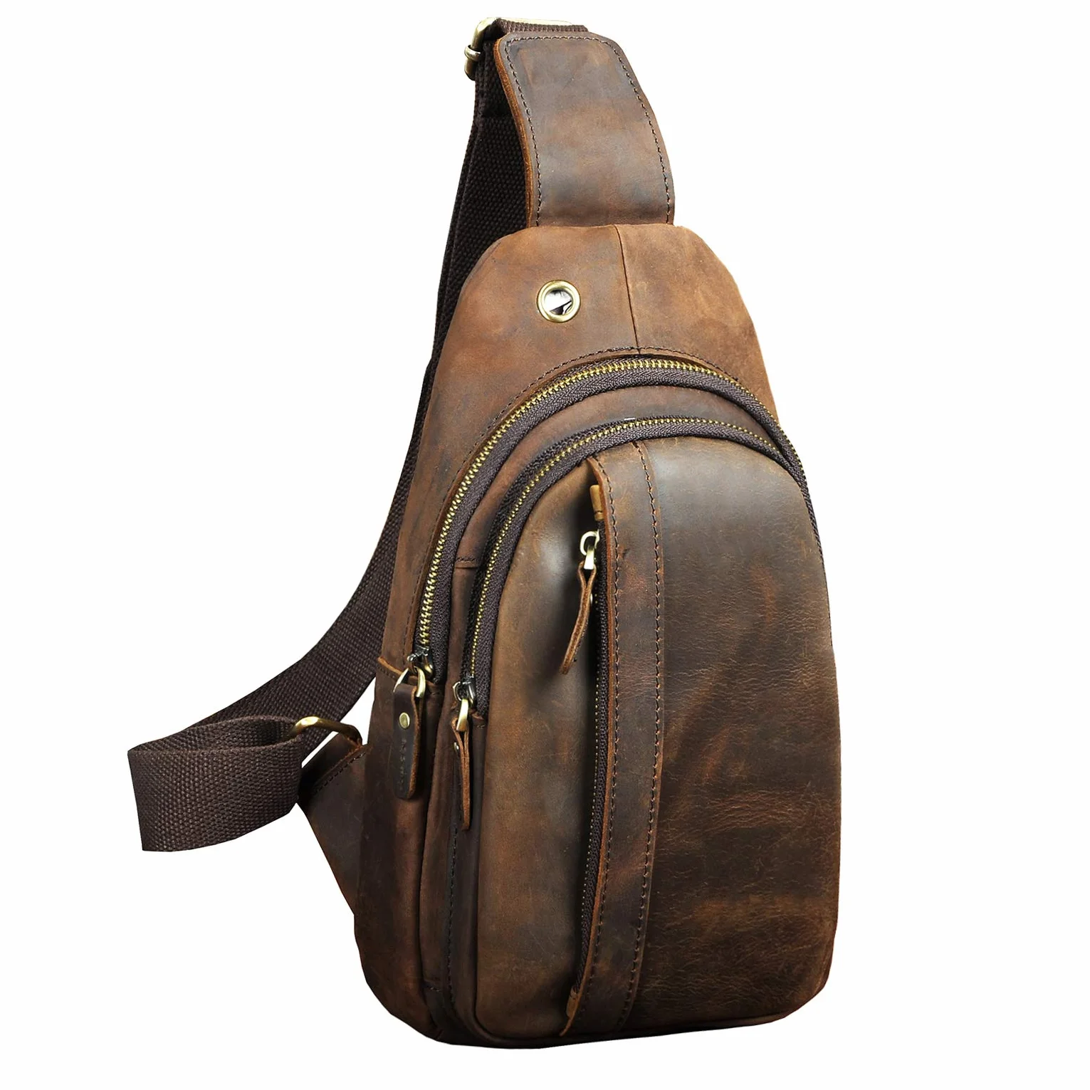 Le'aokuu Hombres Cuero Genuino vendimia Bolsos cruzados bolsa de tableta/paraguas/té bolsa mochila correa para el hombro cruz cuerpo y bolsa de mensajero y bolsa de pecho