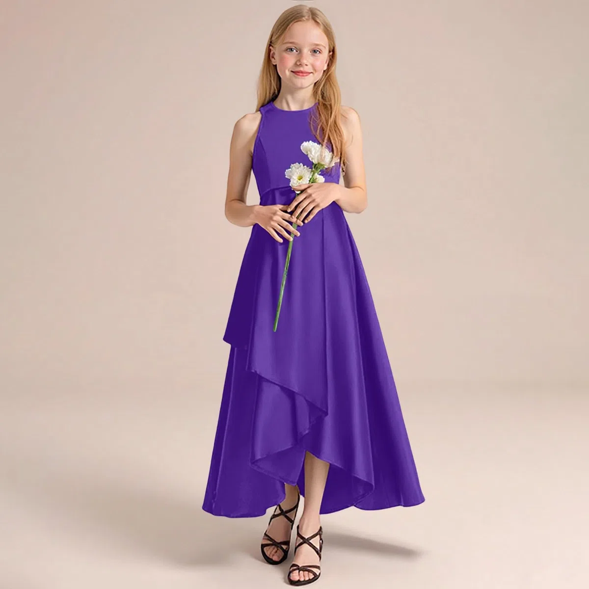 Generisch Vestido de noche para niña, vestido de fiesta para conciertos, desfiles, elegante, sin mangas, para niños pequeños a adolescentes