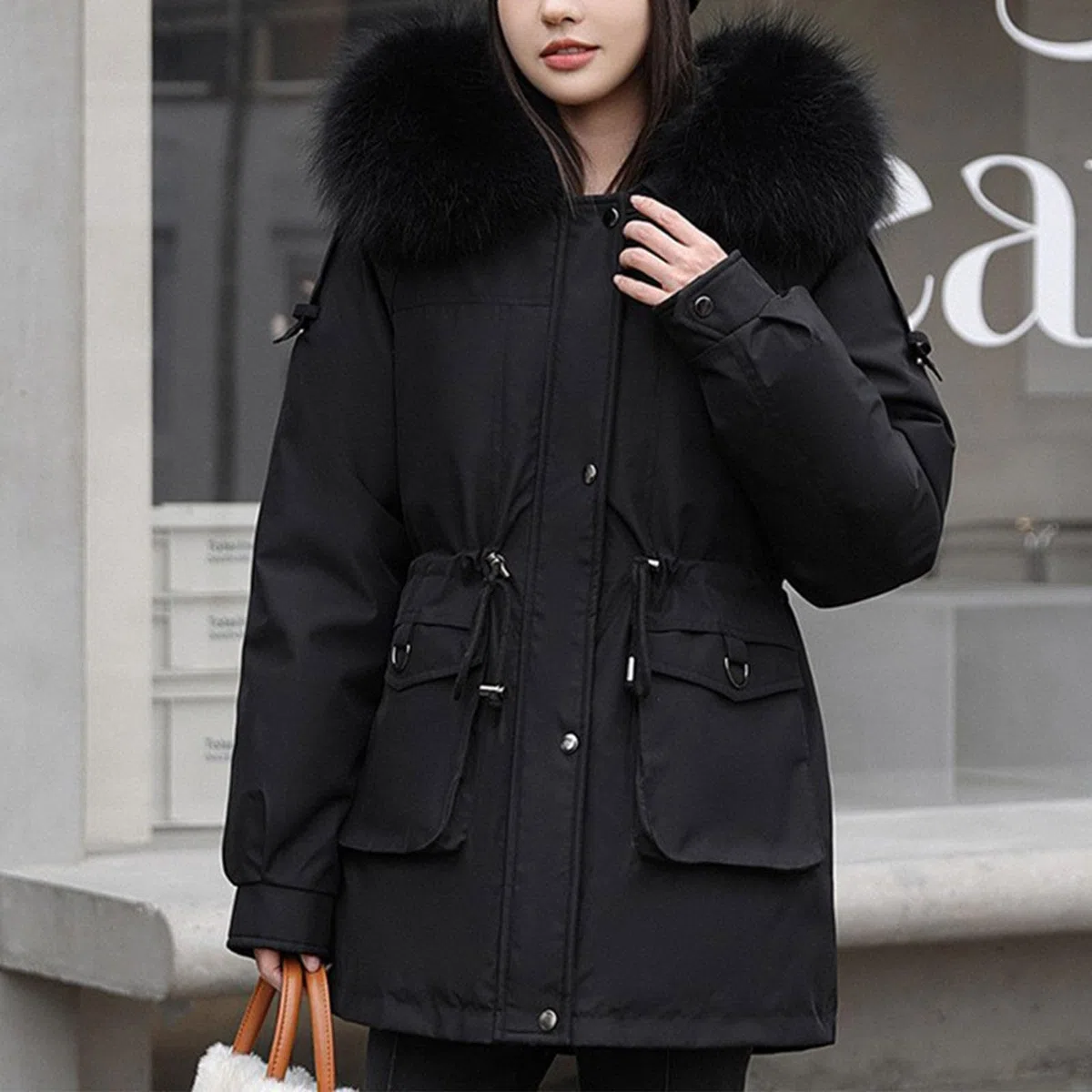 Abrigo Mujer Parka Largo con Capucha Niñas Adolescentes Abrigo Algodón Manga Larga Gruesa Chaqueta Acolchada con Cremallera de Invierno Cálido Parkas a Prueba de Viento con Bolsillos Outwear Termico