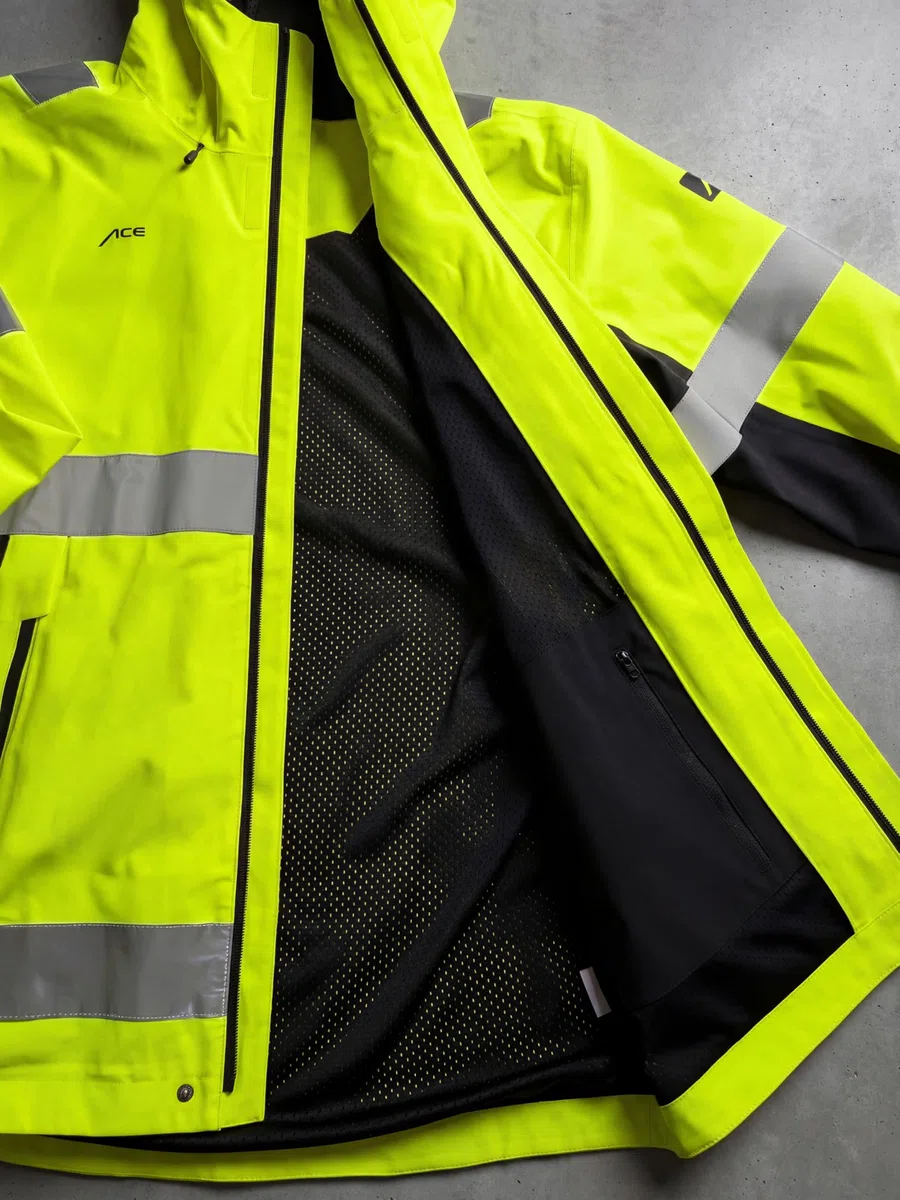ACE Constructor HiViz Chaqueta impermeable: chaqueta de alta visibilidad impermeable con reflectantes y capucha - Normas EN ISO 20471 y EN 343 - Tallas S a 4XL