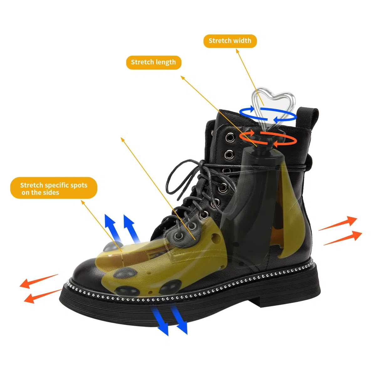 Estirador de zapatos y botas para hombre y mujer, 2 piezas de ancho y longitud ajustables para pies anchos, estirador de botas para hombres de 8 a 13 pulgadas y talla de mujer de 9.5 a 14