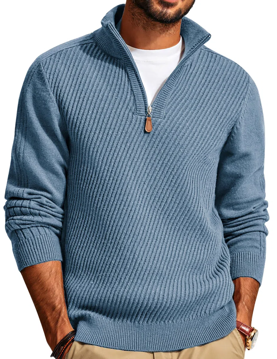 PJ PAUL JONES Jersey de cuello alto para hombre con cremallera 1/4, jersey de manga larga con cuello de tortuga, suéter de invierno