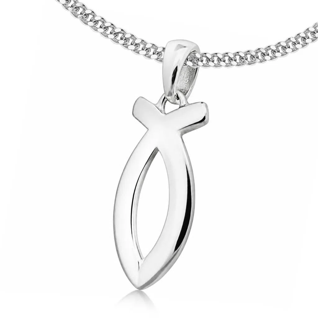 Set de colgante de plata con Ichty plano de 17 mm, símbolo del pez de Jesús con cadena estilo panzer brillante de 42 cm, plata de ley 925 de Clever Schmuck