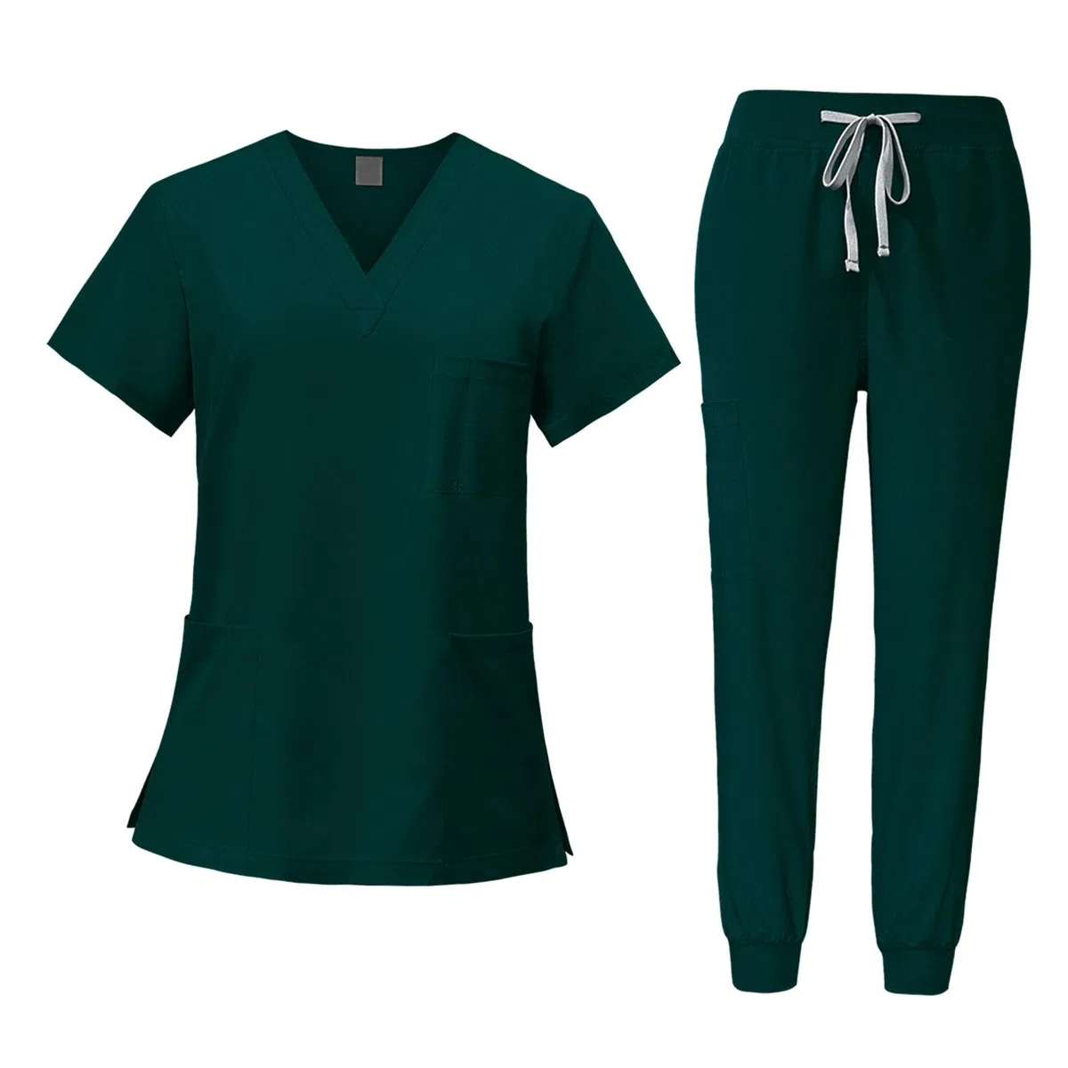 LRXFPIYF Enfermera Conjunto Uniforme Mujer Ropa Sanitaria Pantalón Blusa Accesorios Suave Poliéster Fácil de Lavar Adecuado para Cuidado Personal Centros Médic, Verde oscuro, m