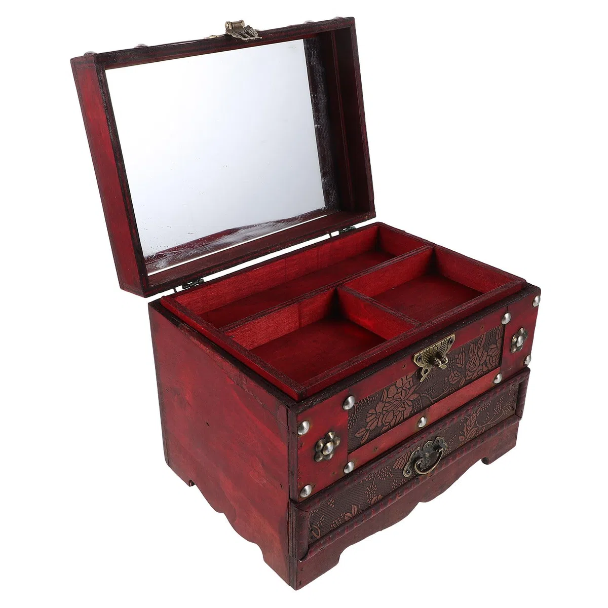 Caja de Almacenamiento de Joyas de Madera Vintage con Cerradura, Estilo Clásico Envejecido, para Escritorio y Decoración del Hogar, Organizador Multifuncional