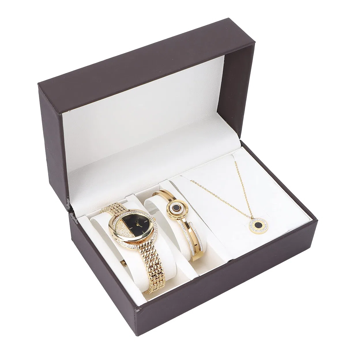 YUYTE Reloj de Pulsera para Mujer, Juego de Joyas con Pulsera, Juego de Joyas para Mujeres, Collar con Banda de Reloj, Oro Rosa Y Oro para Mujeres Y Niñas, Reloj de Cuarzo Diamantes Imitación