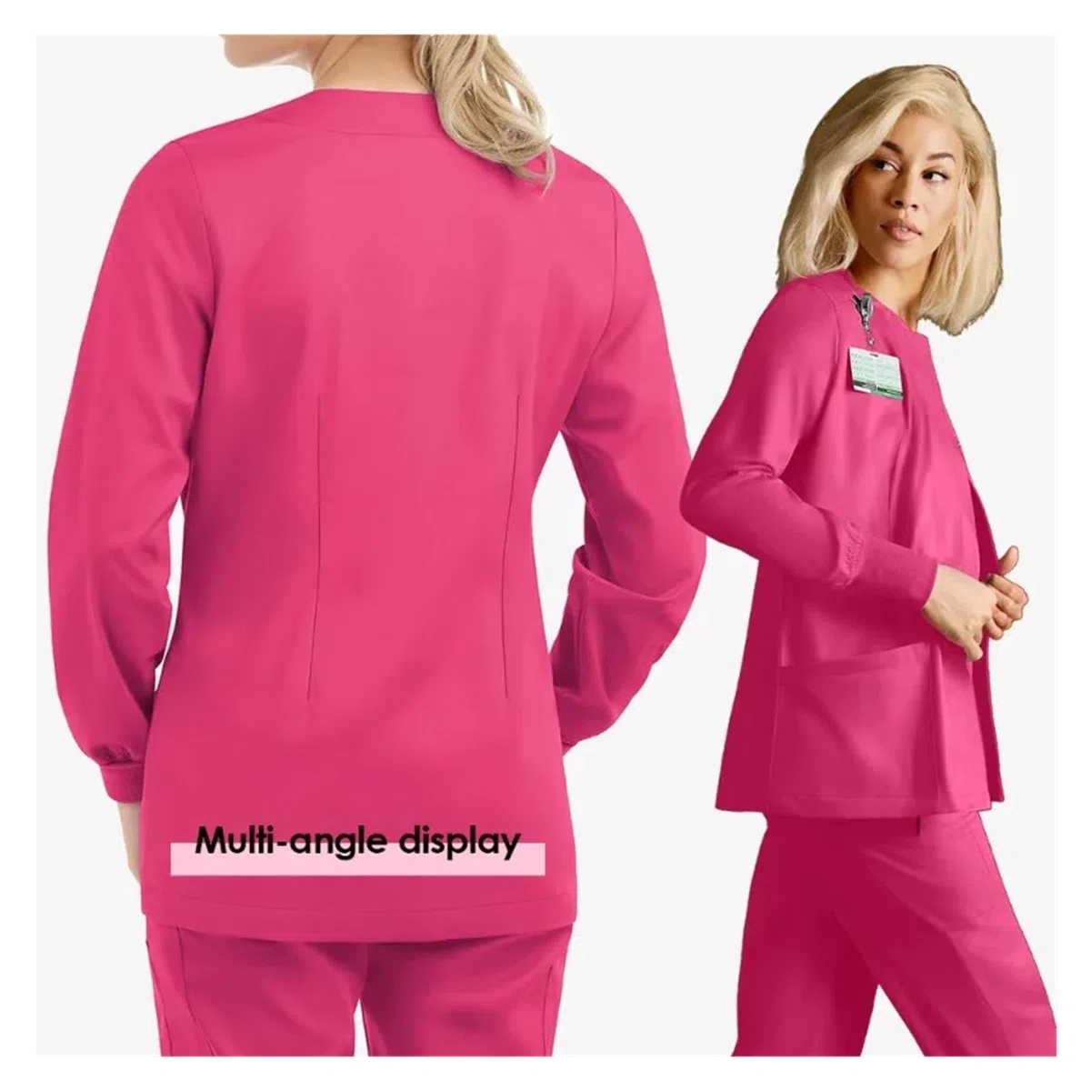 Uniforme Enfermera Conjunto de Uniforme Enfermera con Cuello en V y Manga Larga for salón Belleza, Cuidado la Piel, SPA, médico Lavado Manos elástico(Color2,M)