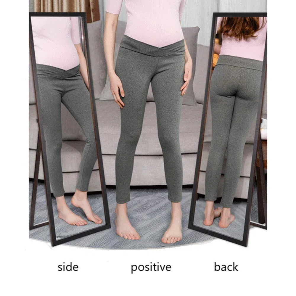Leggings Para Mujeres Embarazadas Pantalones De Vestir Exteriores Finos Pantalones Recortados Algodón Mujeres Embarazadas Pantalones De Barriga De Arrastre Primavera Y Otoño,Cream-XL