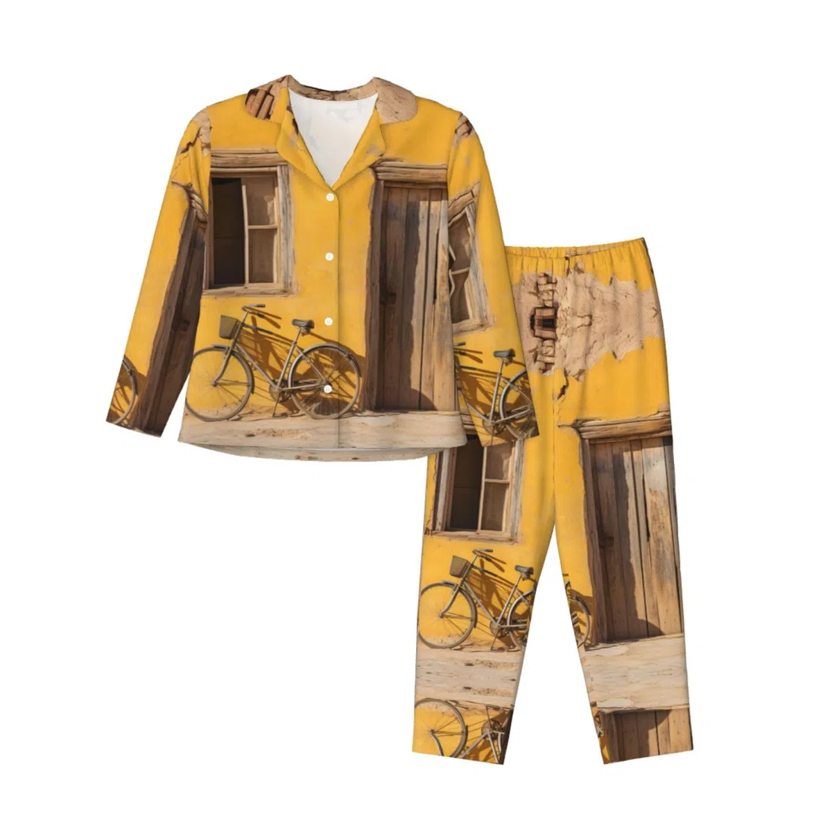 Essentials Stone House With Bike - Conjunto de pijama para mujer, camisa de manga larga, pantalones de pijama, pijamas suaves