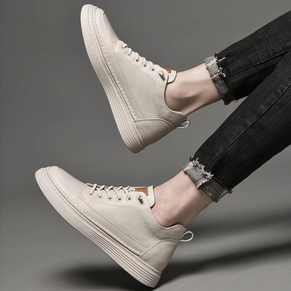 Asifn Hombres Zapatos Casuales Altura Invisible Zapatos Deportivos De Cuero con Cordones Moda Transpirable Cómodo y Ligero