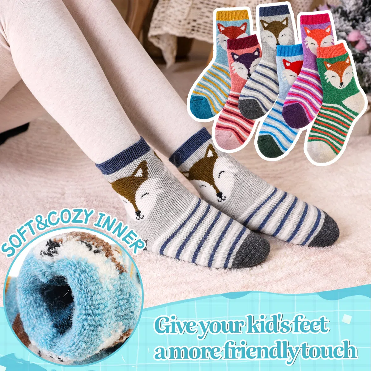 Eocom Calcetines de lana para niños y niñas, cálidos, térmicos, para invierno, acogedores, suaves, gruesos, para botas de bebé, 6 pares