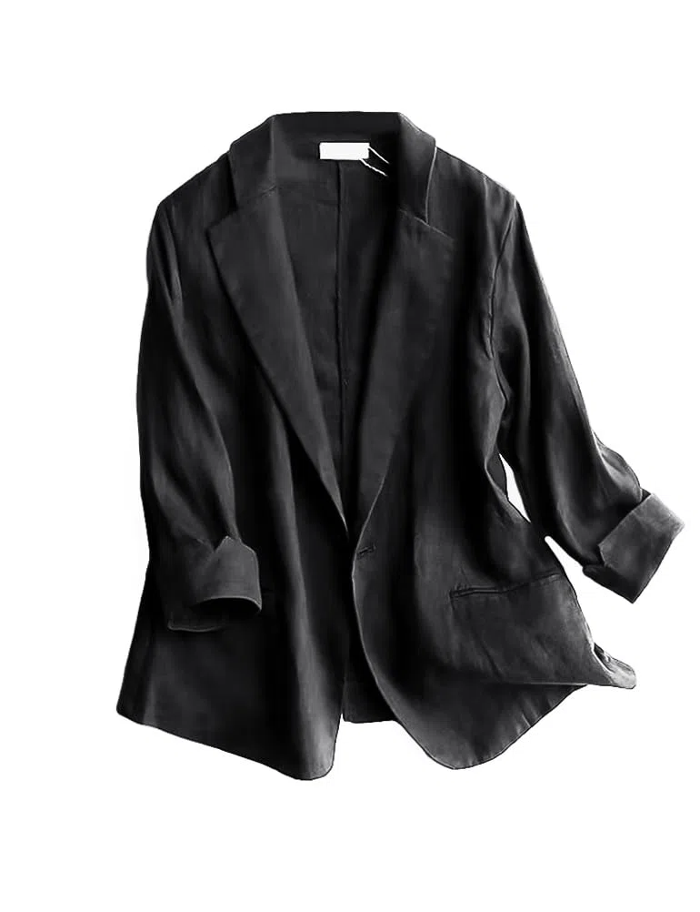 IDEALSANXUN - Blazer de lino para mujer, manga 3/4, ligero, para primavera y verano