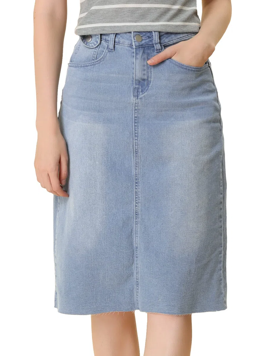 Allegra K Falda de mezclilla casual para mujer cintura alta trasera