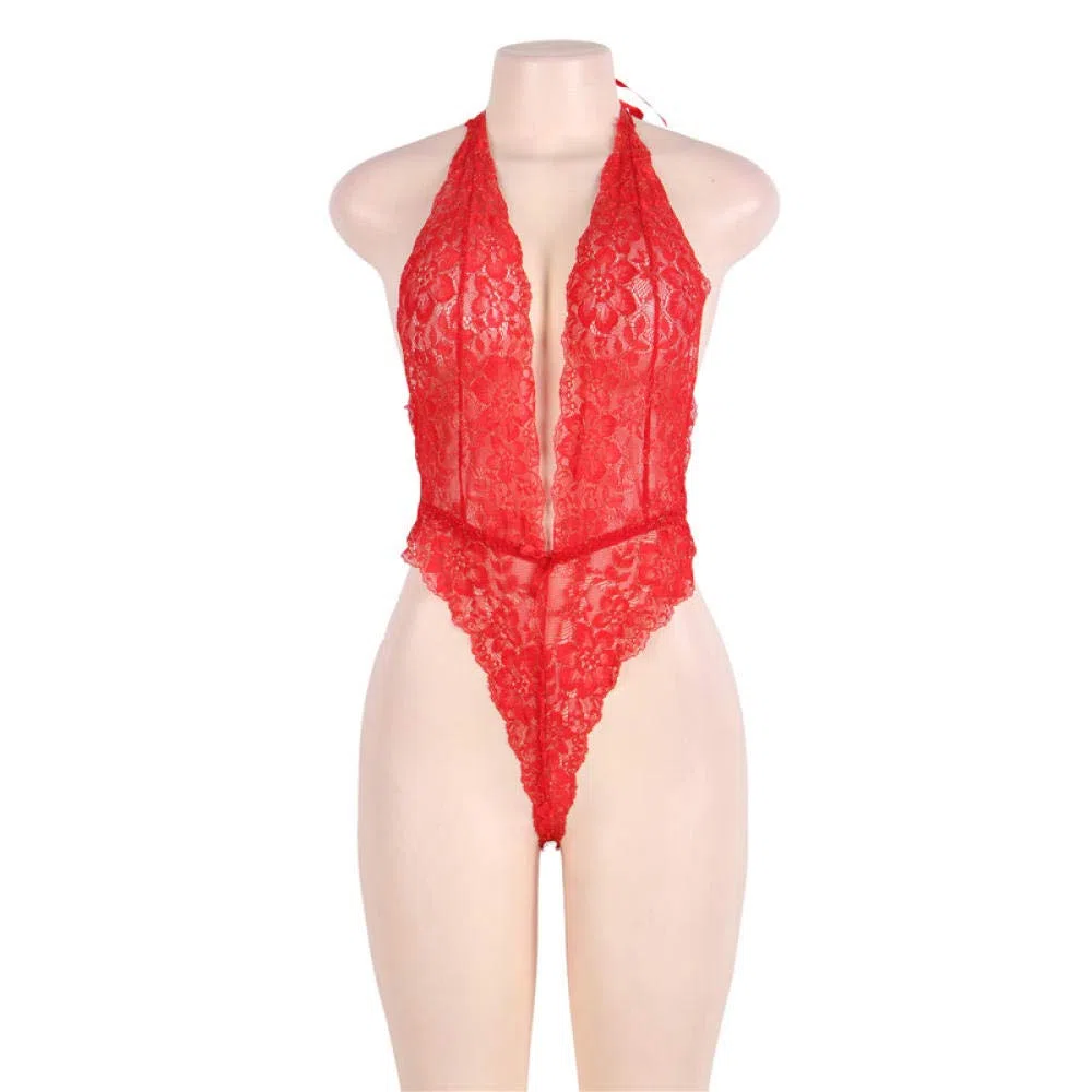Conjuntos de lencería de Mujer Ropa Interior Pijama Transparente Encaje de una Pieza (Azul Talla única (Recomendada 90)