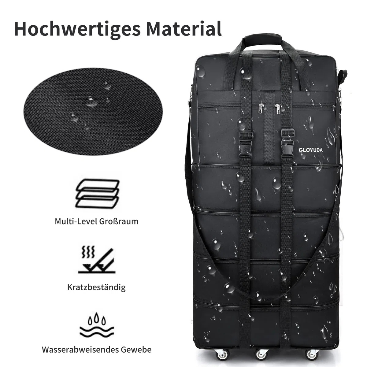 Bolsa de viaje plegable con ruedas, 108,5 cm, bolsa de viaje grande, bolsas de viaje de 125 l, plegable, bolsa de ropa, bolsa de equipaje de mano plegable con una funda para el hombro, bolsa