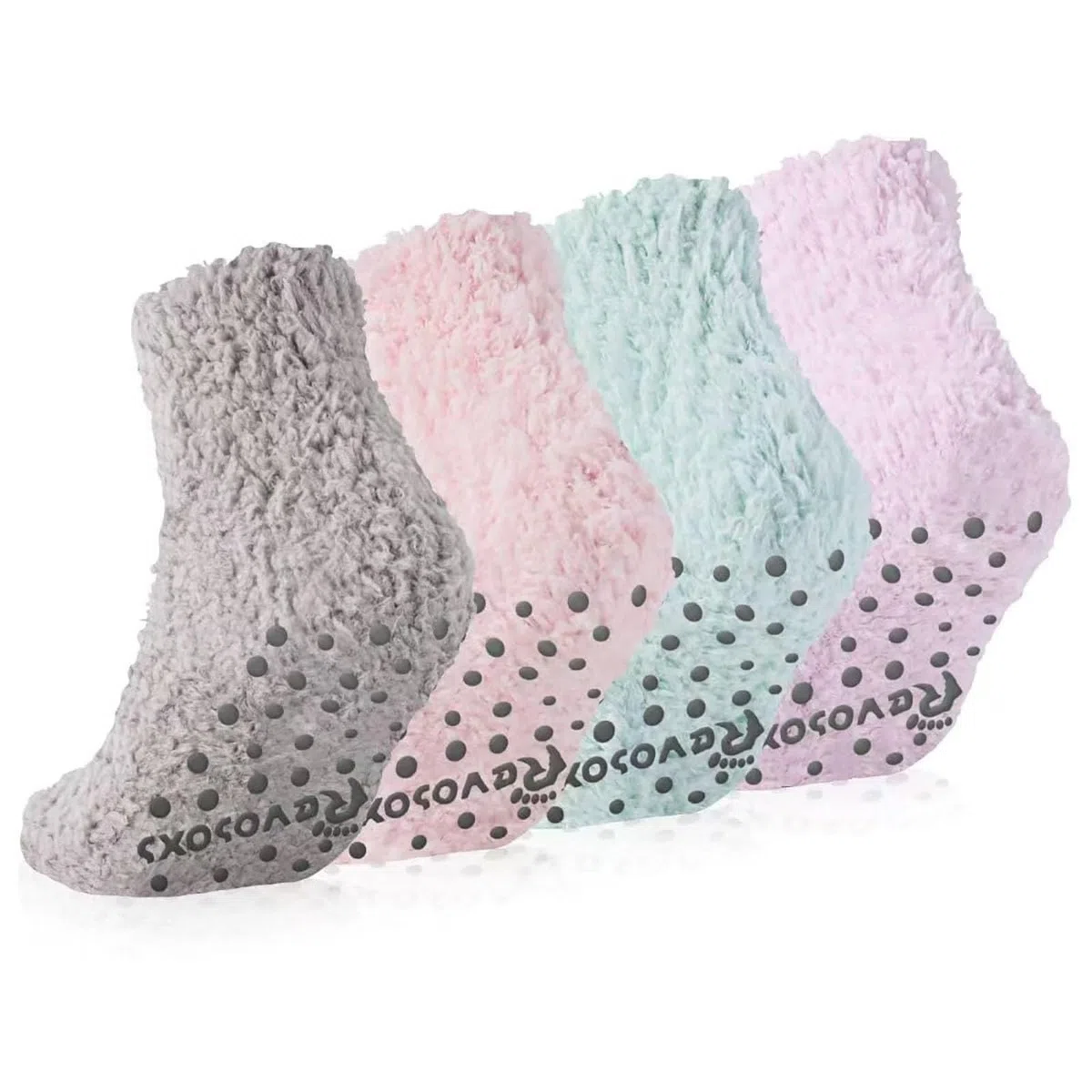 Revosoxs Calcetines de agarre de hospital para mujer, calcetines antideslizantes al tobillo con perfume de aloe vera, pantuflas gruesas y cálidas, calcetines acogedores y esponjosos con agarres,