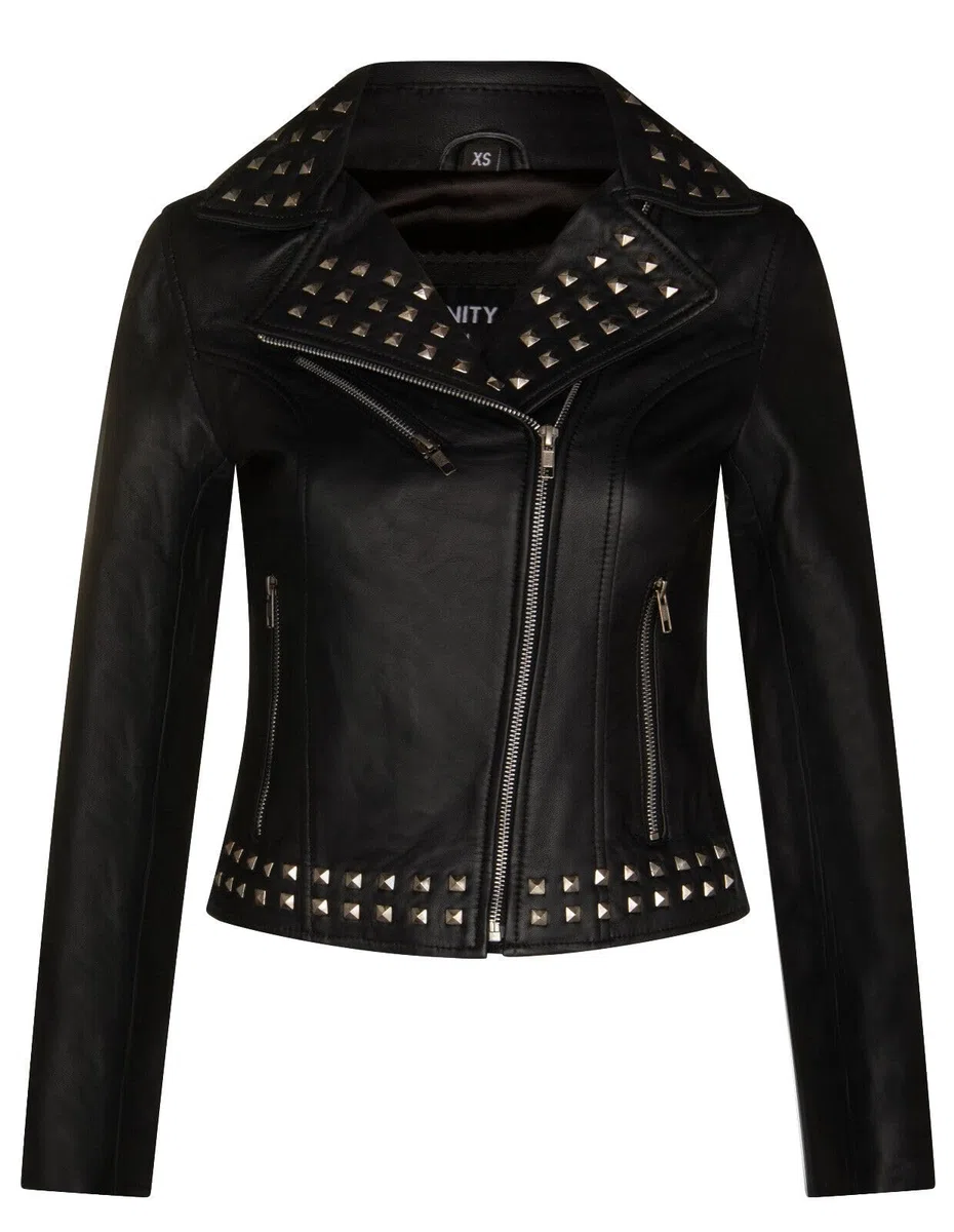 Infinity Leather Mujer Cuero Motero Chaqueta gótica con tachuelas