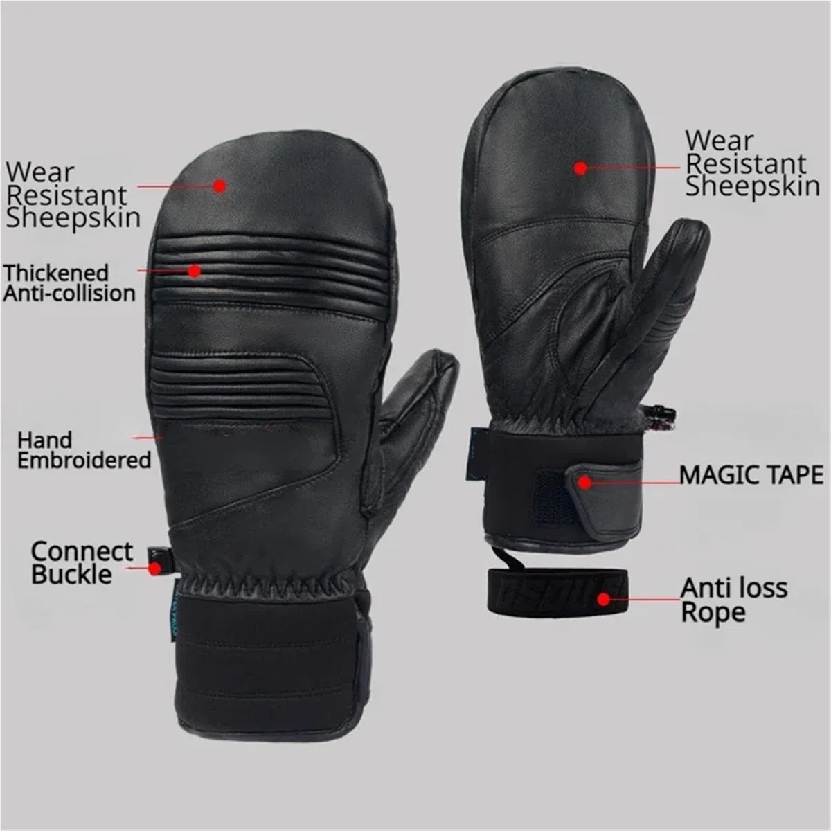 Guantes térmicos de esquí para hombre y mujer, resistentes al agua, con pantalla táctil y agarre antideslizante (negro, S)