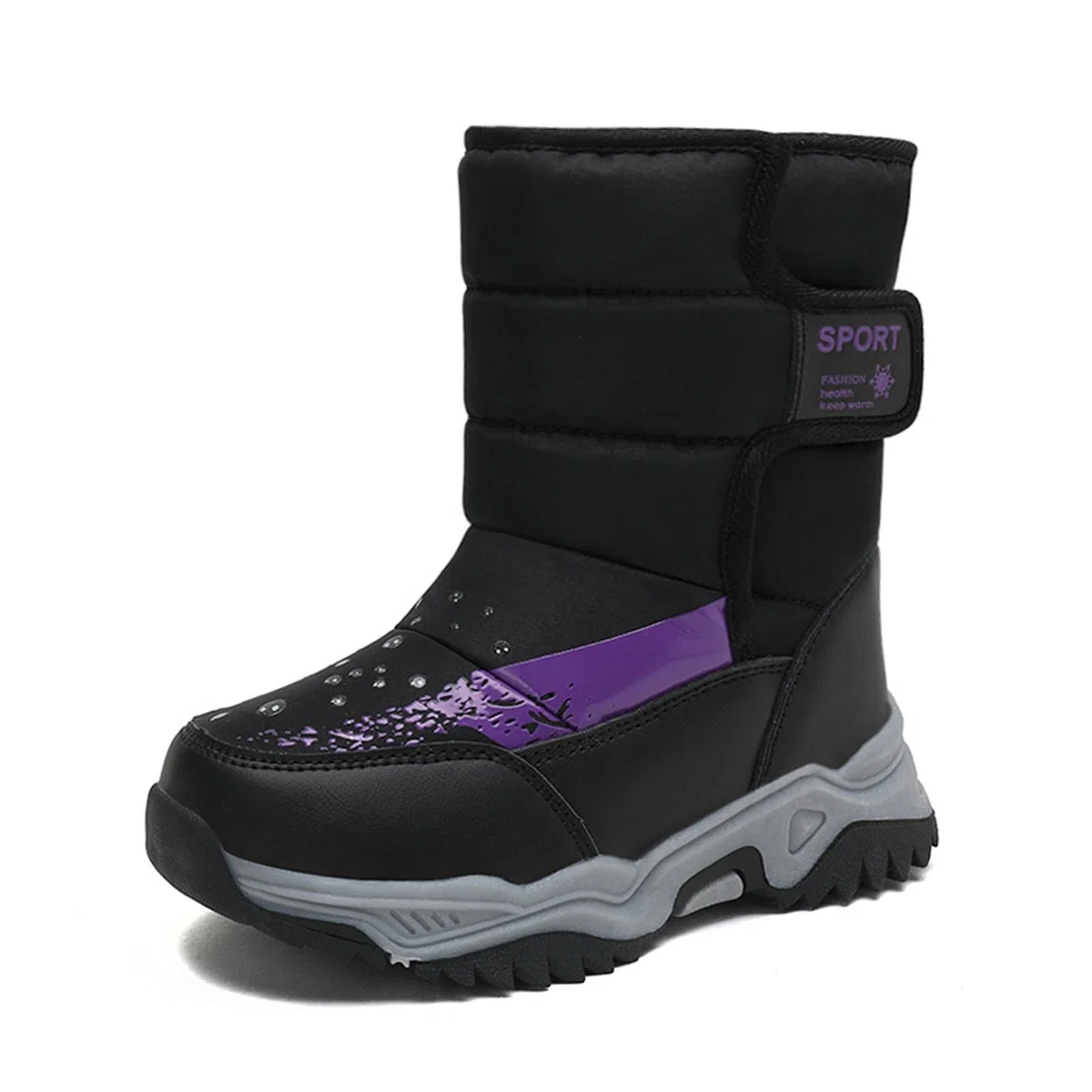 Botas niños fácil Poner Zapatos para niños Botas de Nieve Botas de Exterior para niñas y niños Botas cálidas Antideslizantes Botas de Nieve (Black, 35 Big Kids)