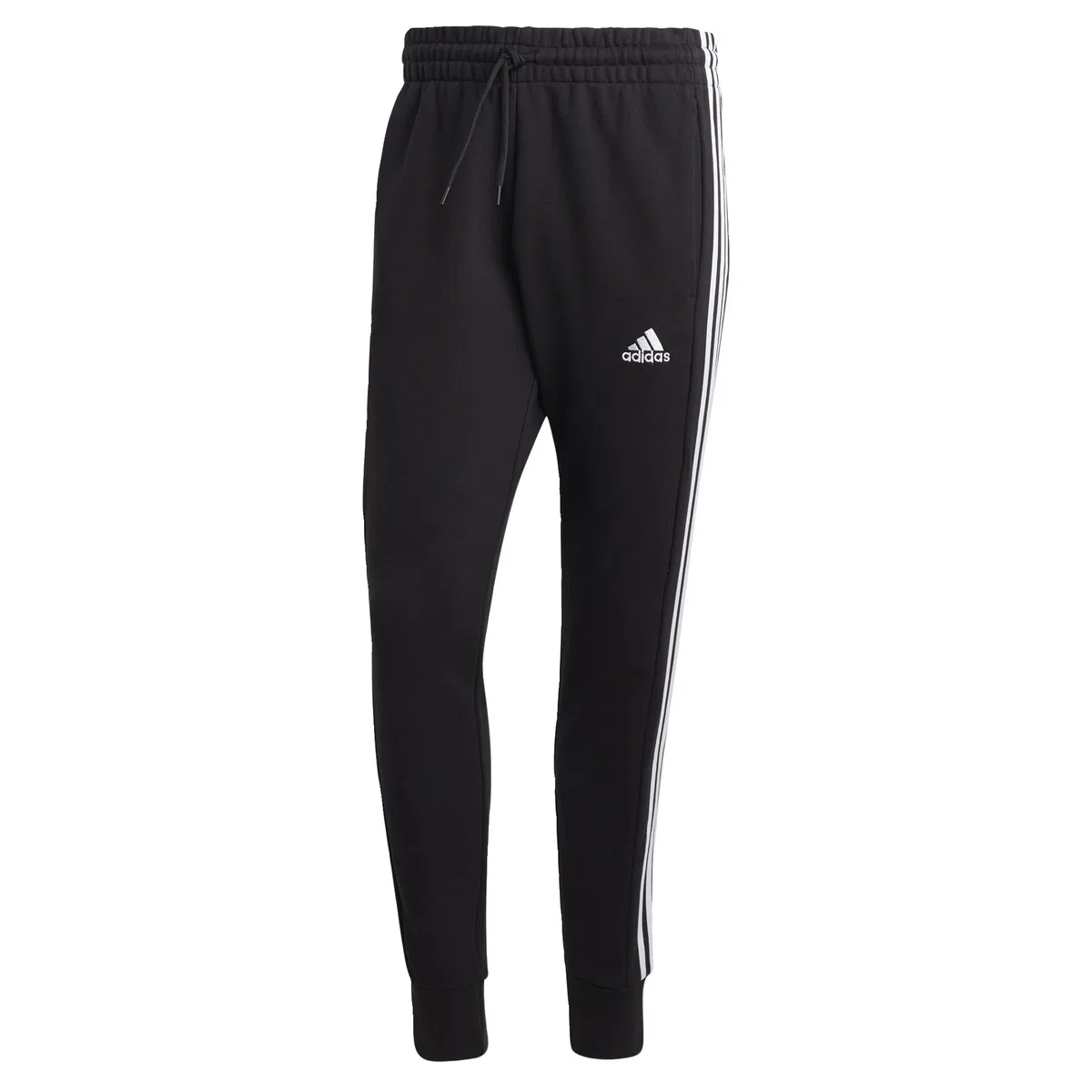 adidas Hombre Essentials French Terry Tapered Cuff 3-Stripes Pants, Black / White, M Short