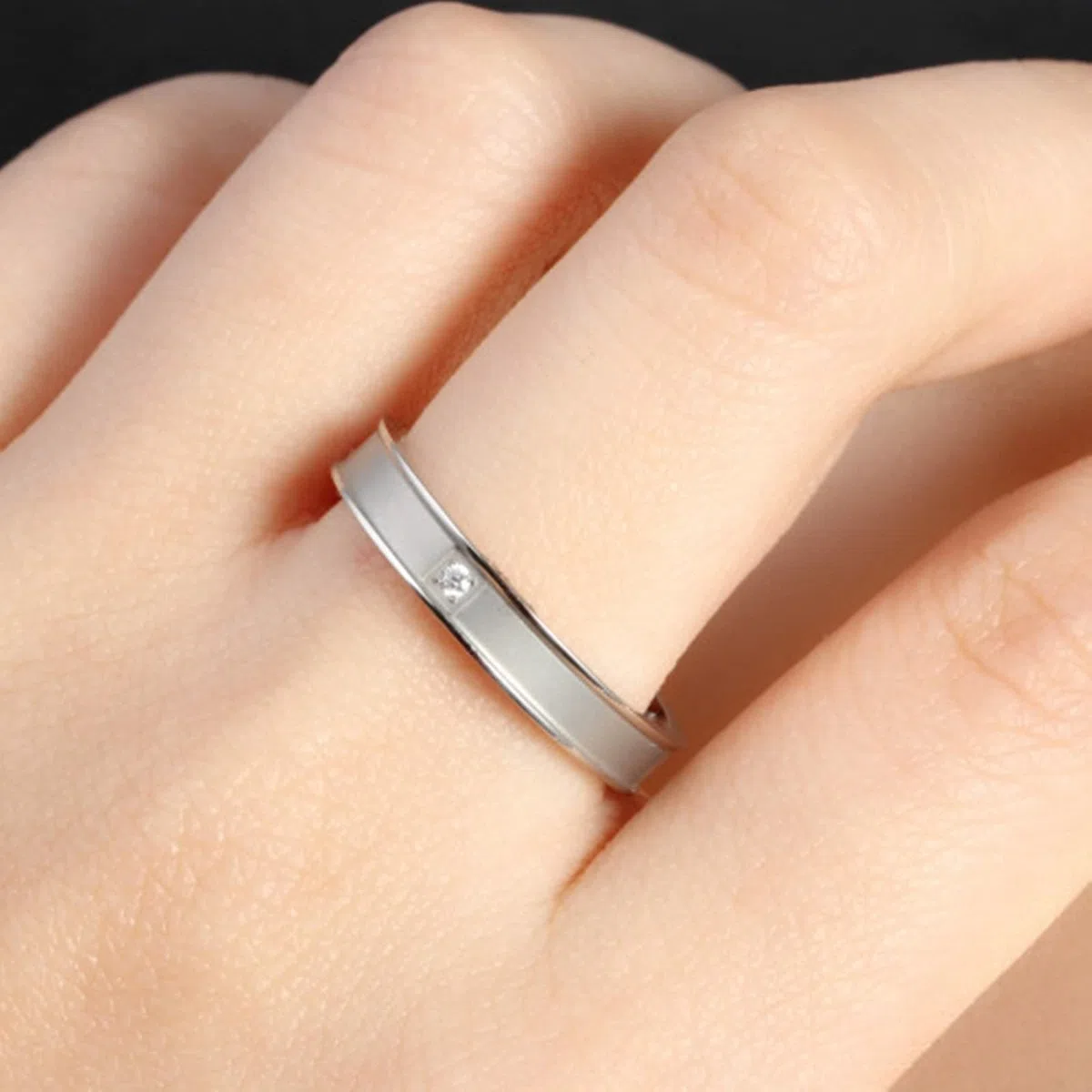 AmDxD Anillo de boda plateado, acero inoxidable, alianza para pareja de plata, boda, blanco, circonio, W56.5 & M51.5, Acero inoxidable, circonita cúbica,