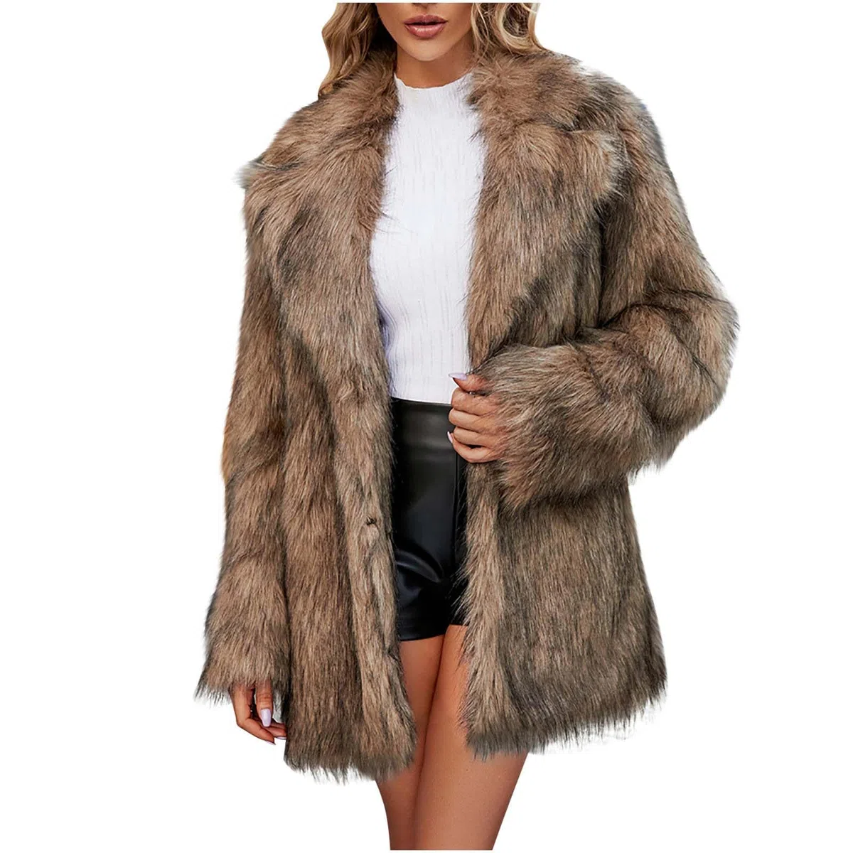 Abrigo Pelo Mujer,Chaqueta Largo de Piel Sintética Cuello Solapa Abrigos Manga Larga de Forro Polar de Doble Cara Grueso y Cálido Cazadora Peludo Faux Fur Coat Cómodo Fleece Jacket Otoño Invierno