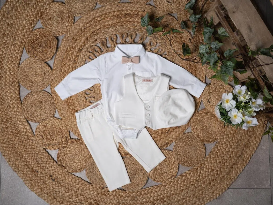 Traje de bautizo para bebé y niño, color azul claro, juego de bautizo, traje de bautizo de manga larga (marfil, 80), Costa de Marfil