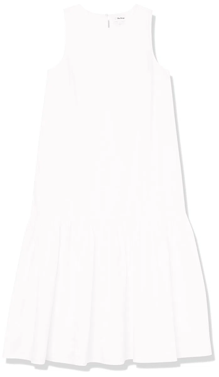 Marca Amazon - Ilana Maxivestido de Popelín Suelto sin Mangas de Bajo Ancho por The Drop