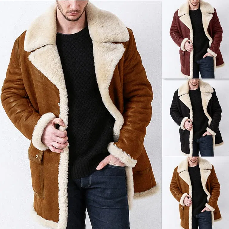 SXHEYUY Chaqueta Piel Oveja Vintage para Hombre Forro Polar Piel Sintética Borreguito Engrosar Abrigo Cálido De Invierno Ropa De Abrigo