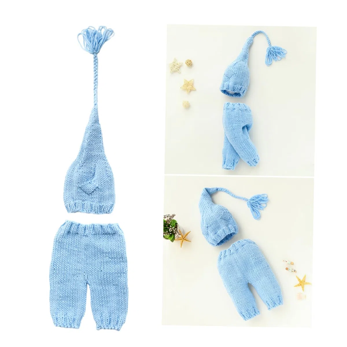 Artibetter 3piezas De Sombrero De Flecos para Bebés Traje De Fotografía De Recién Nacido Mano Ropa Tejida