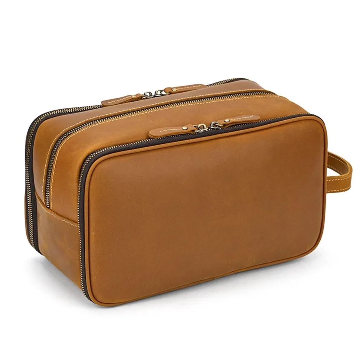 Neceser de Viaje para Mujer Bolsa de cosméticos Cuero Genuino for Hombres y Mujeres, Estuche Ducha portátil for Maquillaje, Impermeable, for Viaje(Brown(26CM))