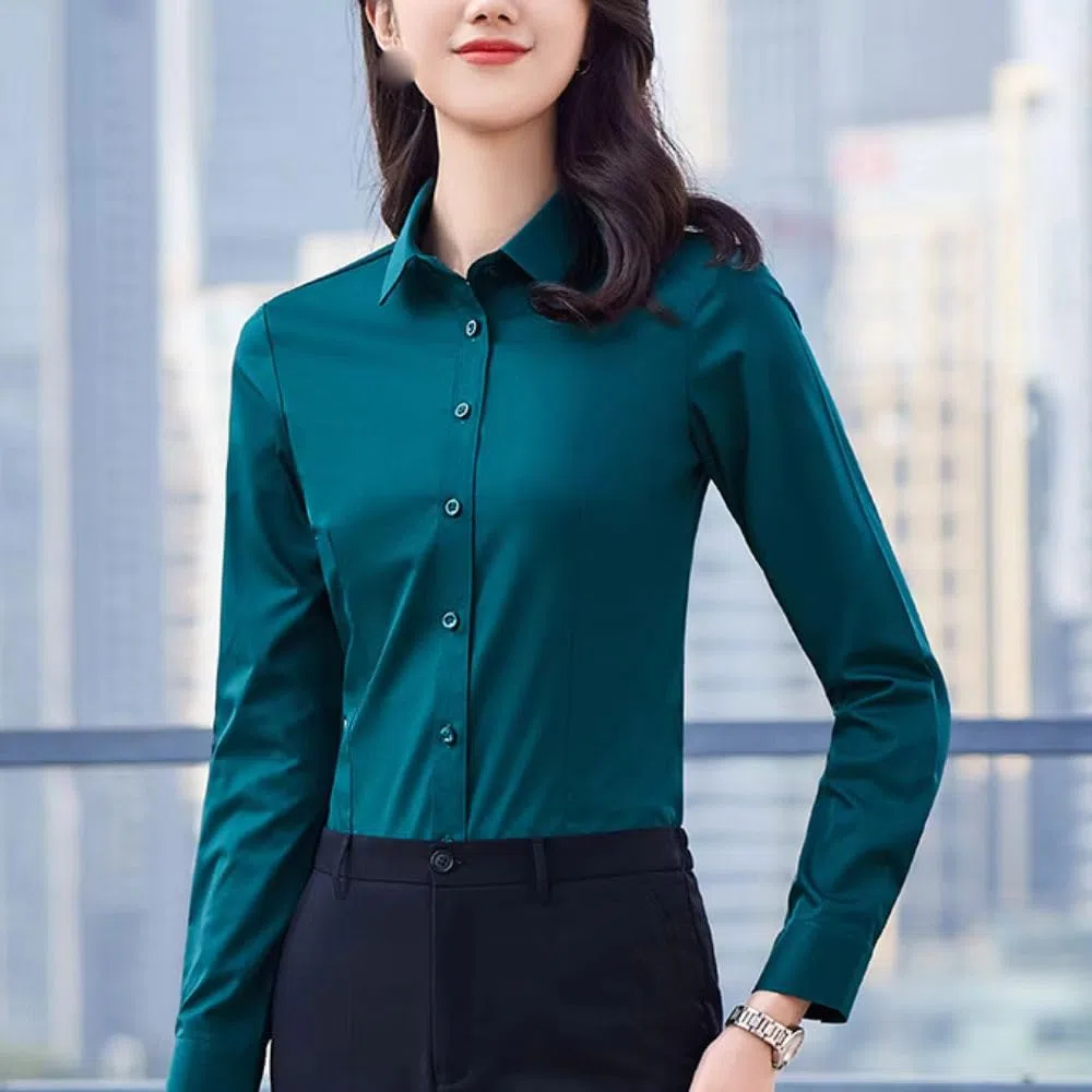JYHBHMZG Mujer Oficina Traje Formal Camisa Manga Larga Blusa Color Sólido Elegante Simple Top