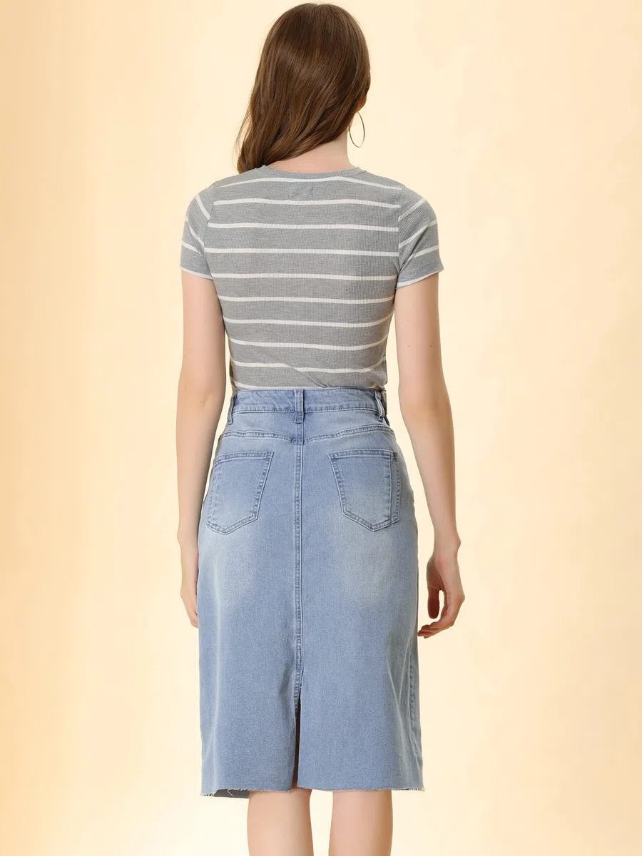 Allegra K Falda de mezclilla casual para mujer cintura alta trasera