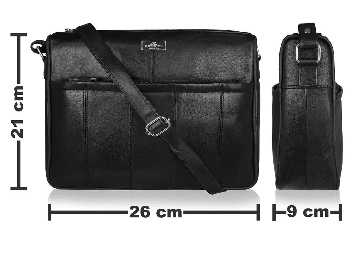 Quenchy London Bolso Bandolera de Piel Auténtica para Mujer, Bolso de Mano de Cuero con 4 Compartimentos con Cremallera, Bolso de Hombro Tamaño Pequeño/Mediano QL171M
