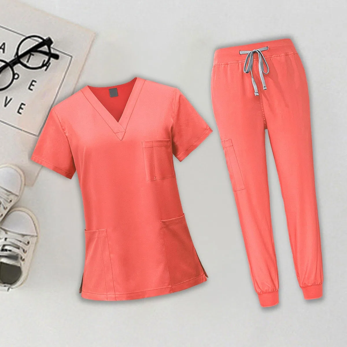 F Fityle Conjunto de uniforme médico para mujer, ropa de trabajo, traje de trabajo de enfermería, top y pantalones de enfermera