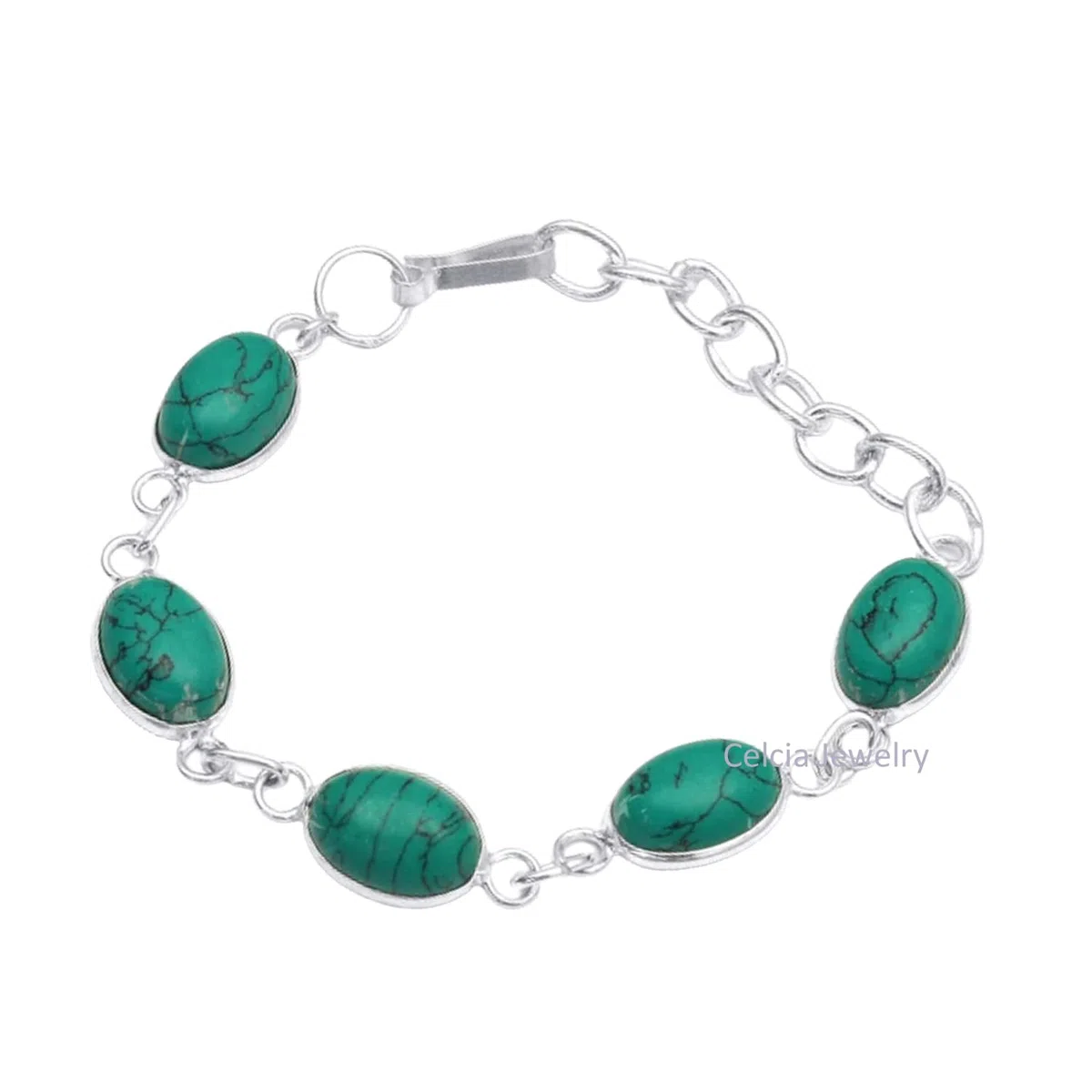 Pulsera de plata de ley 925 para mujeres y niñas, pulsera de turquesa genuina, pulsera artesanal única de piedras preciosas para ella o él